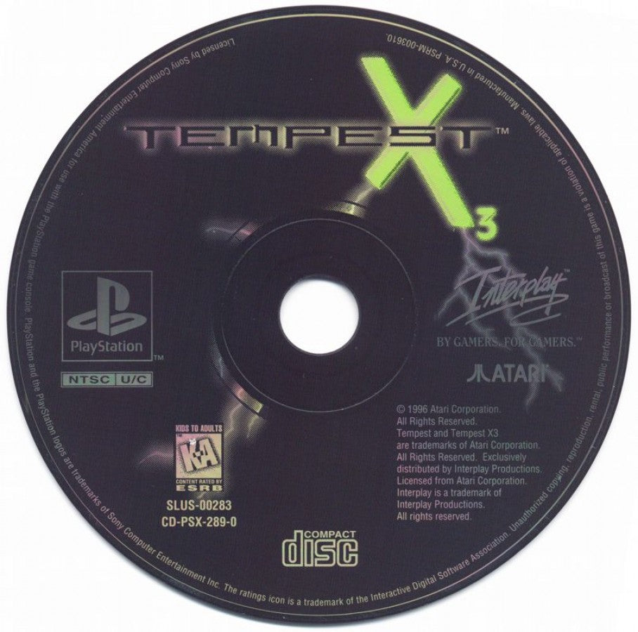Tempest X3 retro sci-fi arcade shooter game for PlayStation 1 (PS1) disc
