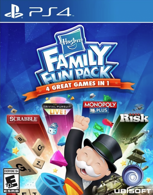 Hasbro Family Fun Pack – PlayStation 4 (PS4) video game cover image, family-friendly party and board game collection