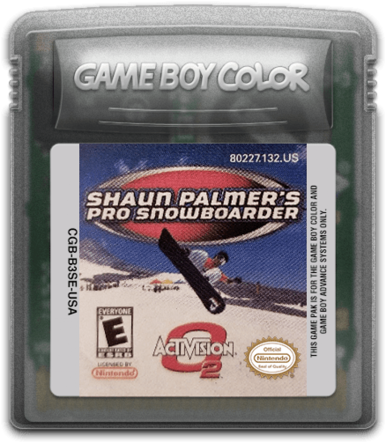Shaun Palmer's Pro Snowboarder Game Boy Color GBC cartridge for retro video game enthusiasts featuring extreme sports gameplay fast paced snowboarding action downhill racing challenges trick based mechanics winter mountain environments portable handheld gaming excitement and collectible gaming appeal
