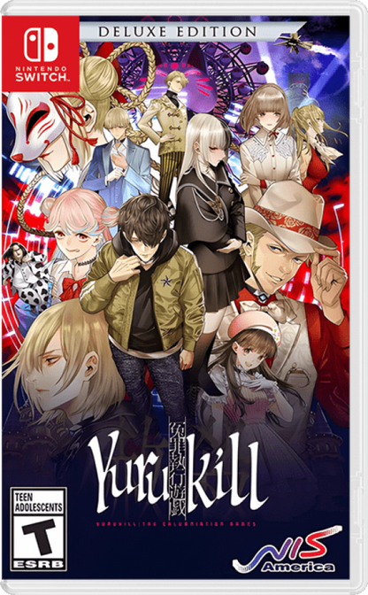 Yurukill The Calumniation Games Deluxe Edition Nintendo Switch NS mystery adventure video game featuring psychological thriller storytelling escape room puzzles shoot em up action courtroom trials challenging enemies character interactions dark secrets and classic cover art