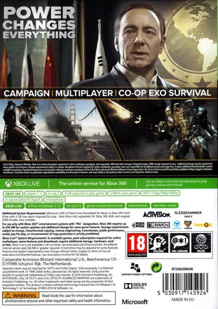 Call of Duty: Advanced Warfare back of case for Xbox 360 (X360) first-person shooter video game