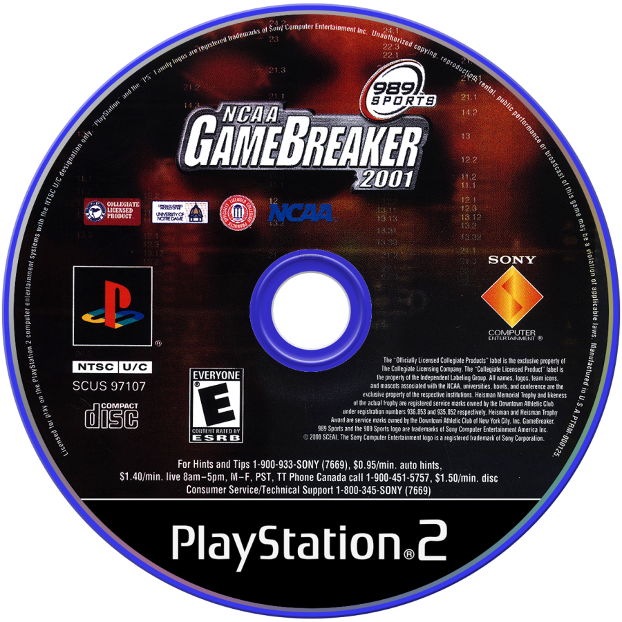 NCAA GameBreaker 2001 – PlayStation 2 (PS2) college football sports video game disc