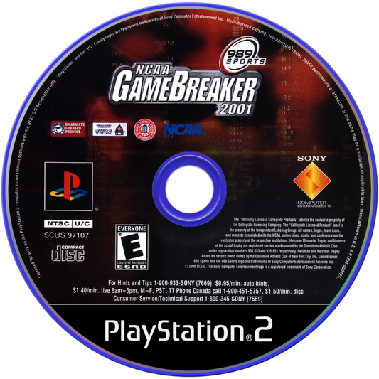 NCAA GameBreaker 2001 – PlayStation 2 (PS2) college football sports video game disc