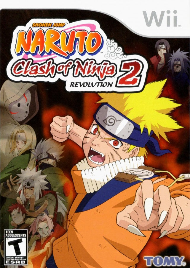 Naruto Clash of Ninja Revolution 2 Wii game featuring fast-paced anime fighting action, motion-enhanced controls, and characters from the Naruto Shippuden series cover art