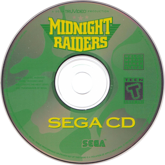 Midnight Raiders Sega CD full motion video FMV arcade style helicopter combat game modern military action night missions shooting bombing runs interactive movie gameplay cinematic cutscenes retro gaming Sega CD software video game title disc