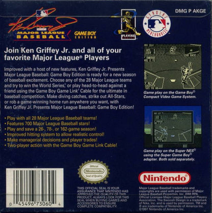 Ken Griffey Jr Presents Major League Baseball back cover art for Game Boy (GB) video game 