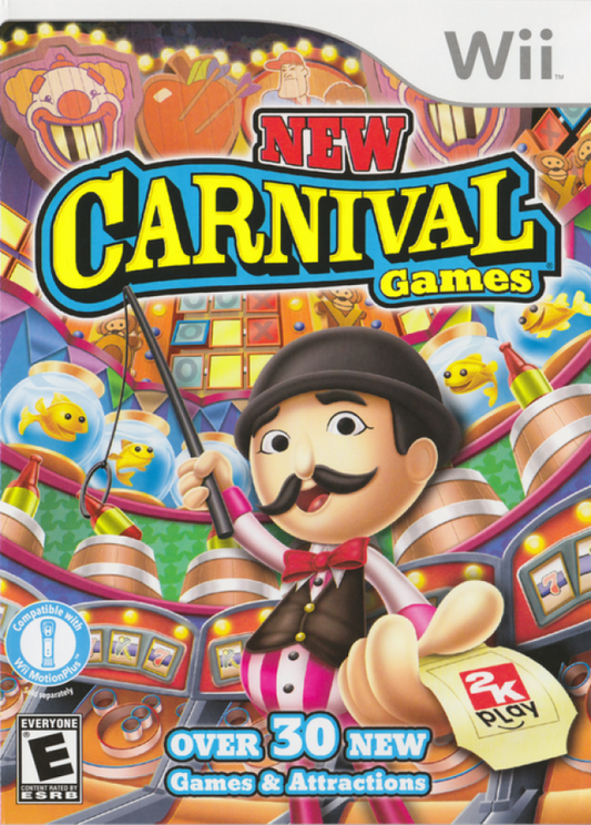 New Carnival Games Nintendo Wii video game, party mini-games, family-friendly gameplay, motion-controlled fun, Wii console title front cover