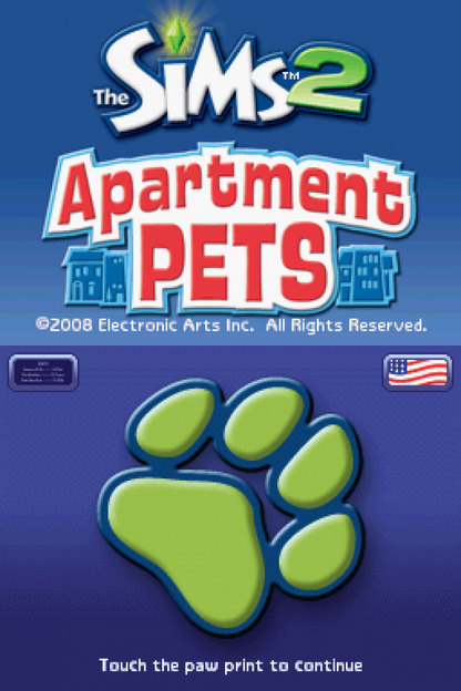 The Sims: 2 Apartment Pets title screen for Nintendo DS (DS) video game