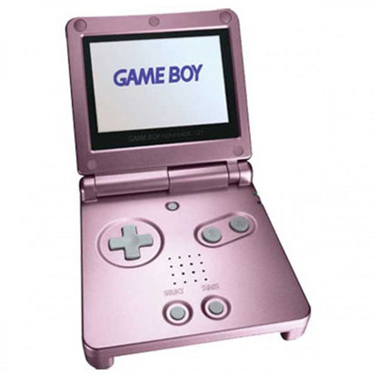Game Boy Advance SP AGS-101 backlit pink console Nintendo Game Boy Advance GBA handheld system for retro video game enthusiasts featuring bright AGS-101 backlit screen rechargeable battery compact clamshell design portable gaming iconic Nintendo hardware compatibility with Game Boy Advance games collectible gaming appeal open view