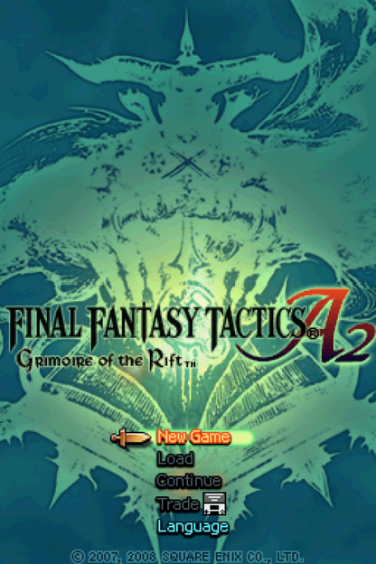 Final Fantasy Tactics A2 start screen for Nintendo DS (DS) tactical RPG fantasy video game