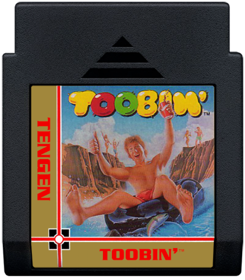 Toobin Nintendo Entertainment System NES for retro video game enthusiasts featuring arcade style river rafting gameplay fast paced obstacle navigation competitive racing mechanics winding waterways reflex based challenges colorful classic action and collectible gaming appeal cartridge