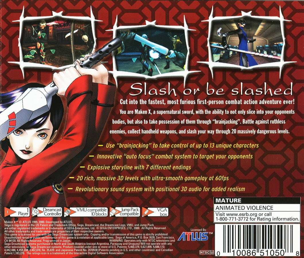 Maken X Sega Dreamcast retro video game first person action back of case