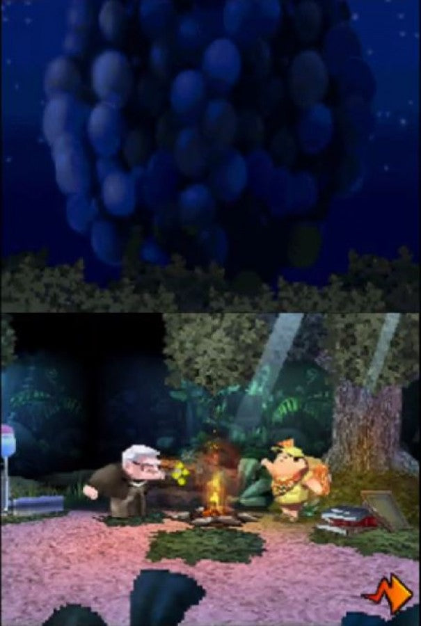 Disney Pixar Up for Nintendo DS with adventure gameplay following Carl, Russell, and Dug through exotic wilderness quests gameplay