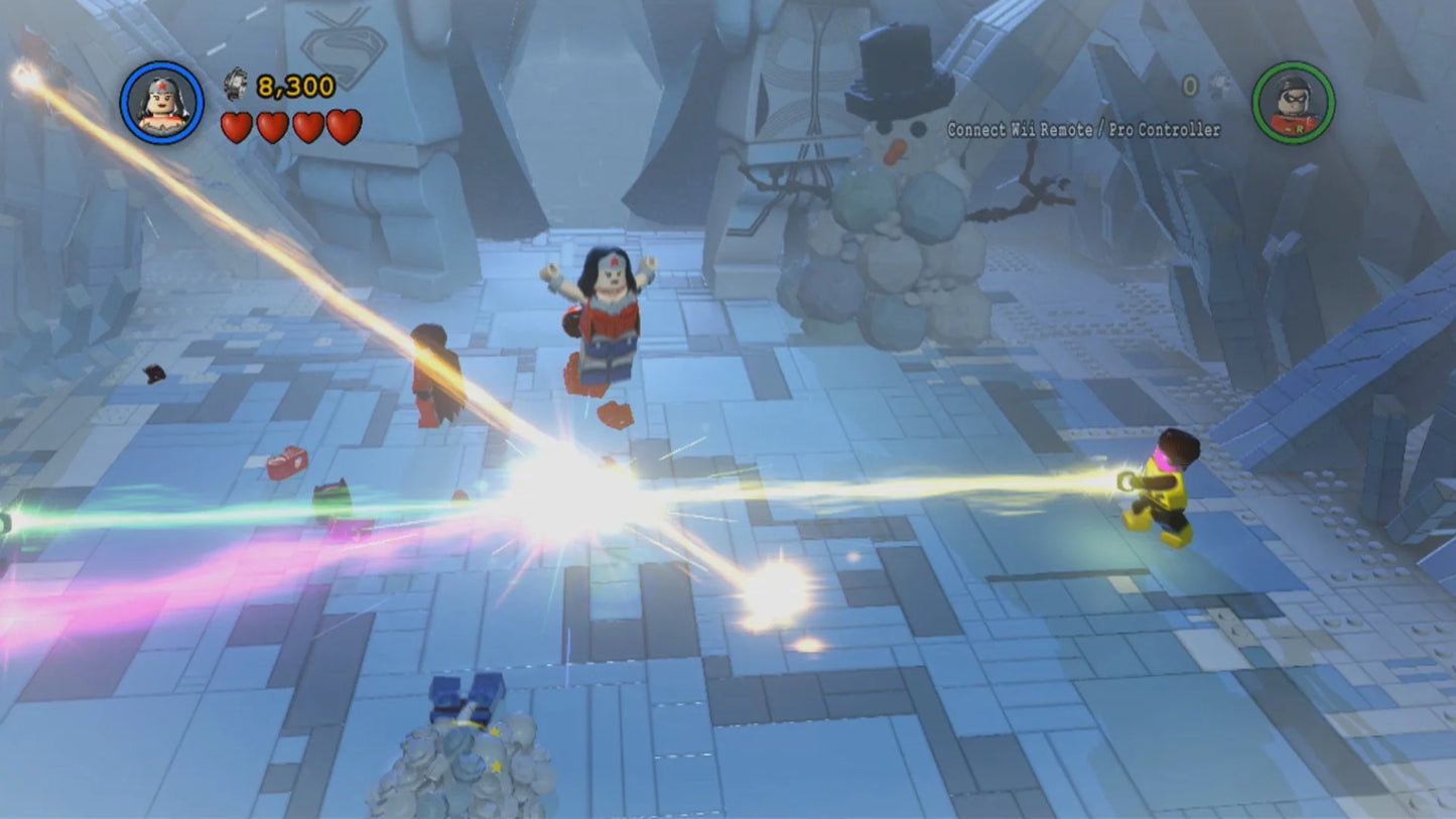 LEGO Batman 3 Beyond Gotham PlayStation 3 action-adventure video game featuring Batman Robin Justice League Lantern worlds outer space setting Brainiac villain character swapping puzzle solving brick-building humor collectible studs DC Comics superhero roster Lantern rings powers gameplay screenshot