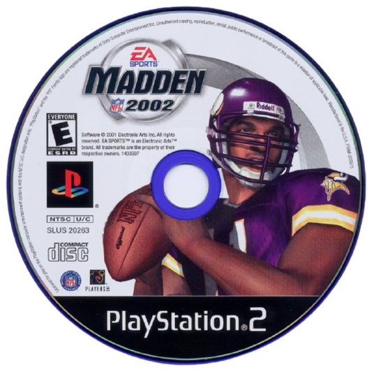 Madden NFL 2002 disc art for PlayStation 2 (PS2) sports video game