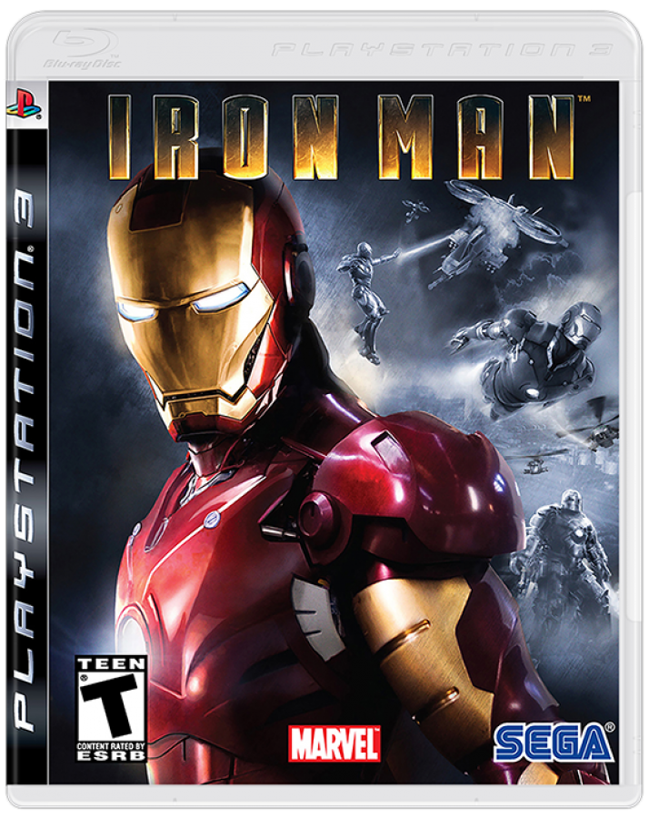 PlayStation 3 game cover for 'Iron Man' featuring Iron Man in red and gold armor.
