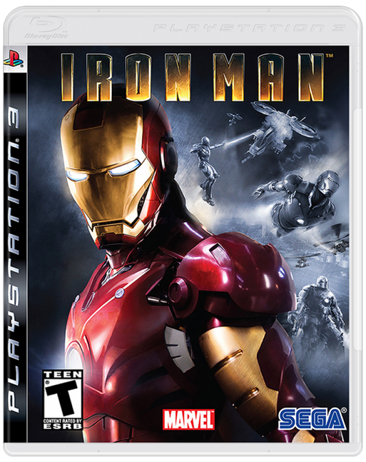 PlayStation 3 game cover for 'Iron Man' featuring Iron Man in red and gold armor.