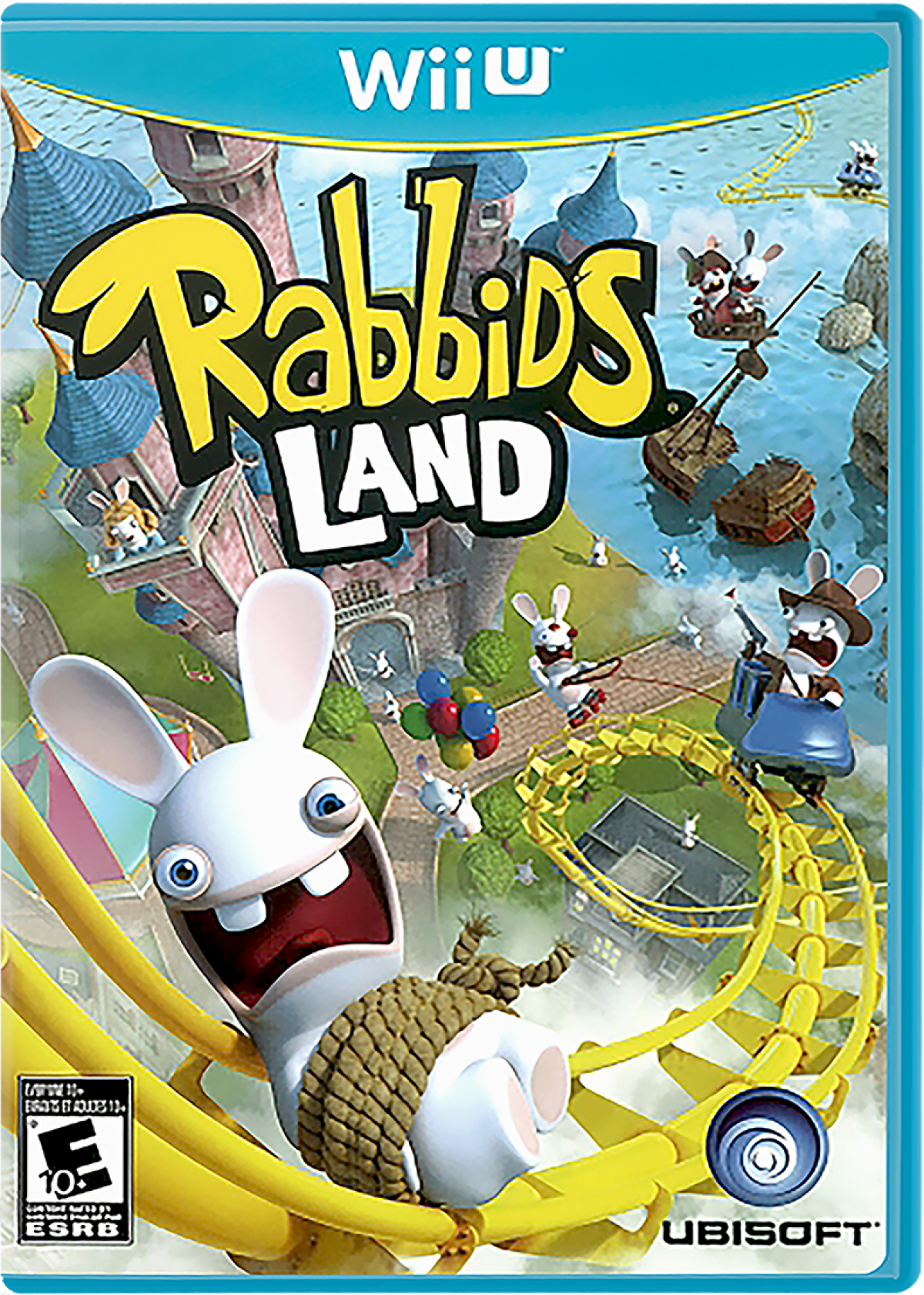 Rabbids Land party game retro video game for Nintendo Wii U (Wii U), featuring the mischievous Rabbids in a theme-park adventure cover art