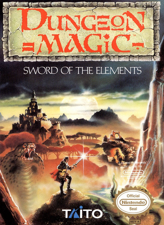 Dungeon Magic NES Nintendo Entertainment System fantasy action adventure RPG dungeon crawler spellcasting magic combat side scrolling gameplay Taito retro 8 bit gaming cartridge video game title cover art 