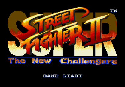 Super Street Fighter II: The New Challengers Mega Drive PAL for Sega Genesis with classic 2D fighting arcade action theme title screen