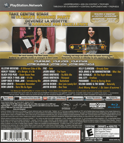 Disney Sing It: Party Hits back cover art for PlayStation 3 (PS3) video game