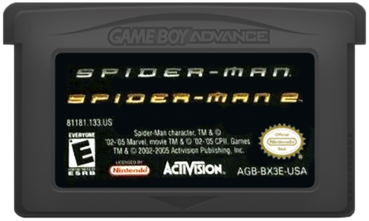 Spider-Man Double Pack Game Boy Advance GBA video game, action adventure, superhero gameplay, two-game bundle, handheld console title cartridge art