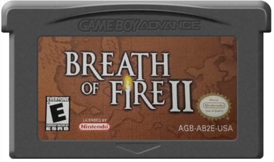 Breath of Fire II cartridge for the Game Boy Advance featuring classic turn based RPG gameplay with character fusion mechanics party based combat and a story driven fantasy adventure with enhanced translation and content cartridge