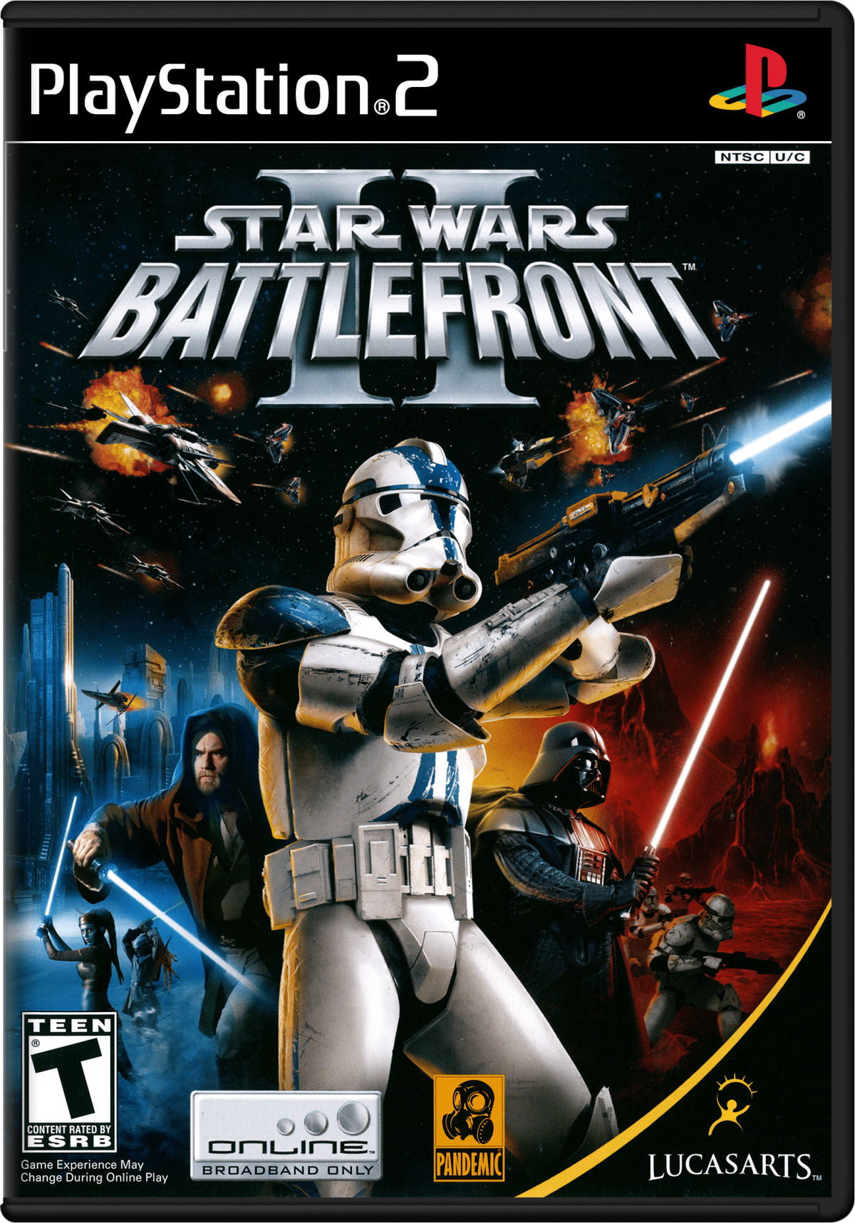 Star Wars: Battlefront II – PlayStation 2 (PS2) video game cover image, action shooter.