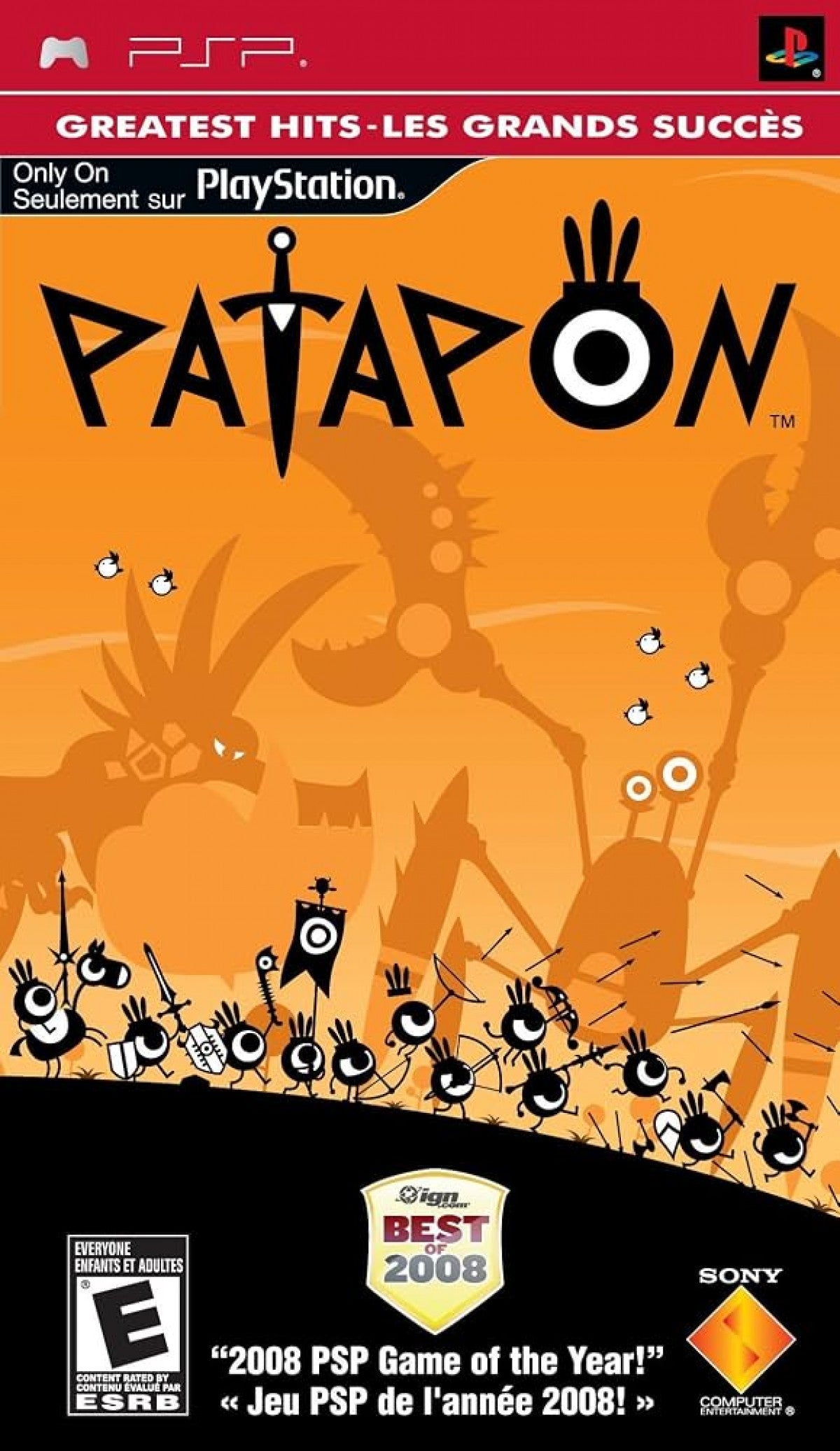 Patapon Greatest Hits PlayStation Portable PSP for rhythm strategy video game fans featuring musical command based gameplay tribal army battles rhythmic drum controls charming stylized visuals strategic combat addictive handheld action unique Sony adventure collectible gaming appeal front cover art