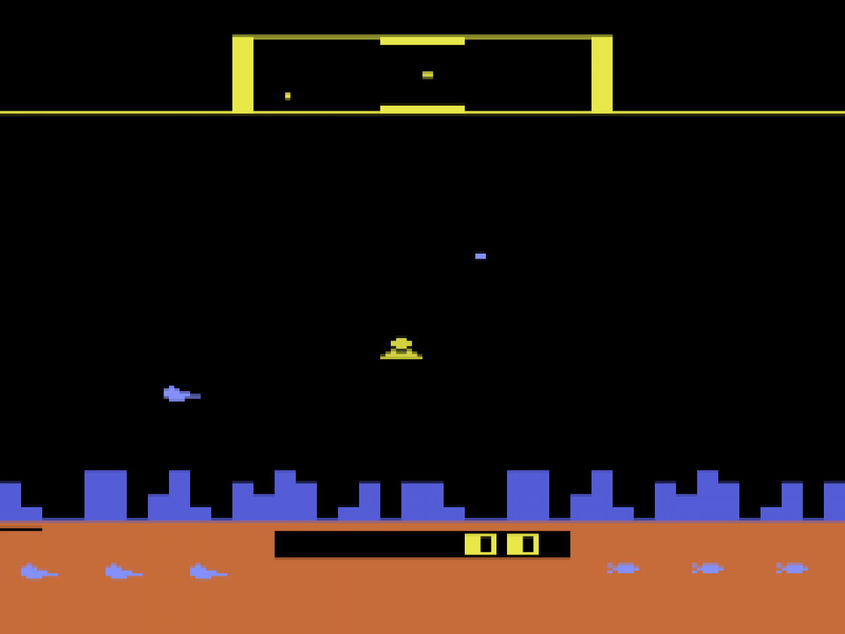 Defender gameplay art for Atari 2600 video game 