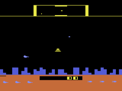 Defender gameplay art for Atari 2600 video game 