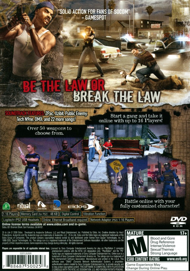 25 to Life PS2 third-person shooter video game back cover art