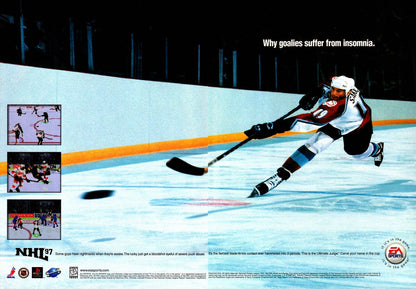 NHL 97 Sega Saturn for hockey sports video game fans featuring official NHL teams and players fast paced on ice gameplay season and exhibition modes realistic hockey action multiplayer competition classic EA Sports presentation retro Sega Saturn gaming collectible appeal gameplay