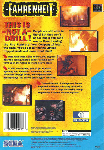 Fahrenheit Sega CD 32X full motion video FMV interactive movie thriller game cyber espionage action conspiracy storyline branching narrative live action cutscenes Digital Pictures style gameplay retro gaming Sega CD 32X software video game title back cover art