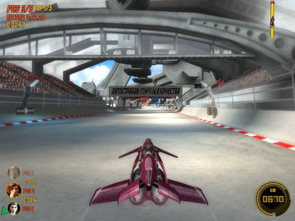Powerdrome PlayStation 2 PS2 video game, futuristic anti-gravity racing, high-speed sci-fi tracks, arcade-style racing console title gameplay