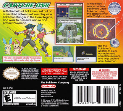 Pokémon Ranger cartridge art for Nintendo DS (DS) Pokémon RPG adventure video game back cover