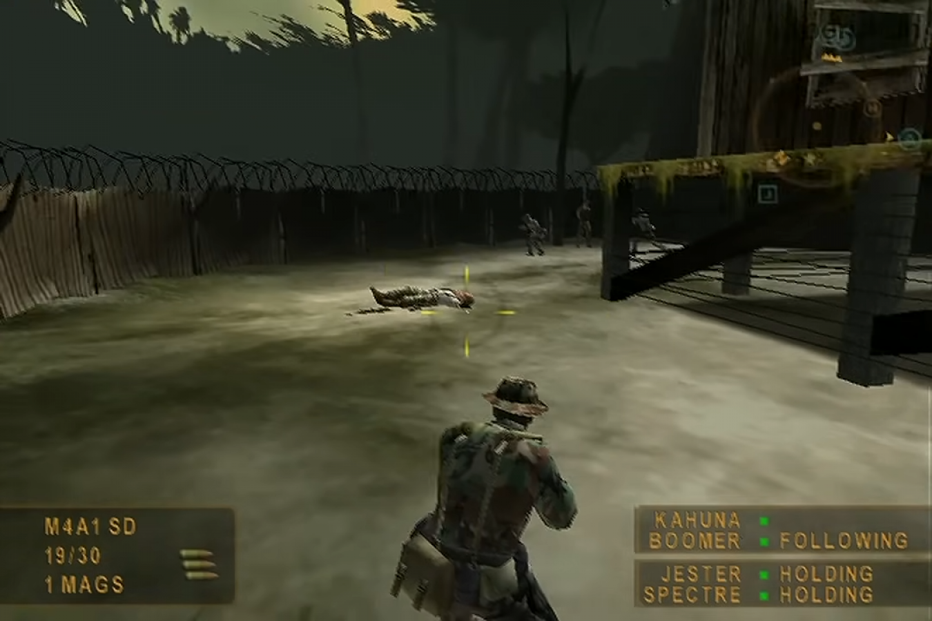 SOCOM: U.S. Navy Seals [Greatest Hits] for PlayStation 2 (PS2) featuring elite tactical squad-based warfare where you lead a four-man team through high-stakes global missions; use stealth, teamwork, and precise strategy to neutralize terrorists in this definitive military shooter that pioneered online play for the PS2 platform gameplay screenshot