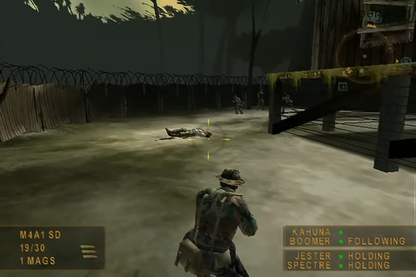 SOCOM: U.S. Navy Seals [Greatest Hits] for PlayStation 2 (PS2) featuring elite tactical squad-based warfare where you lead a four-man team through high-stakes global missions; use stealth, teamwork, and precise strategy to neutralize terrorists in this definitive military shooter that pioneered online play for the PS2 platform gameplay screenshot
