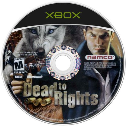 Dead to Rights for Xbox (XBOX) at Gamers INC, featuring cinematic third-person action with slow-motion gunplay and brutal melee combat as you play as Jack Slate and his K-9 partner Shadow in a gritty urban revenge story disc