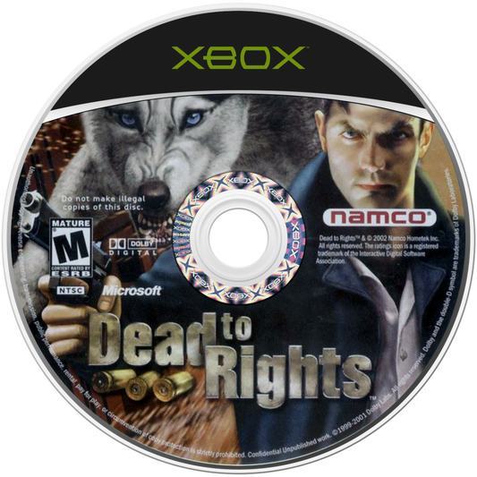 Dead to Rights for Xbox (XBOX) at Gamers INC, featuring cinematic third-person action with slow-motion gunplay and brutal melee combat as you play as Jack Slate and his K-9 partner Shadow in a gritty urban revenge story disc