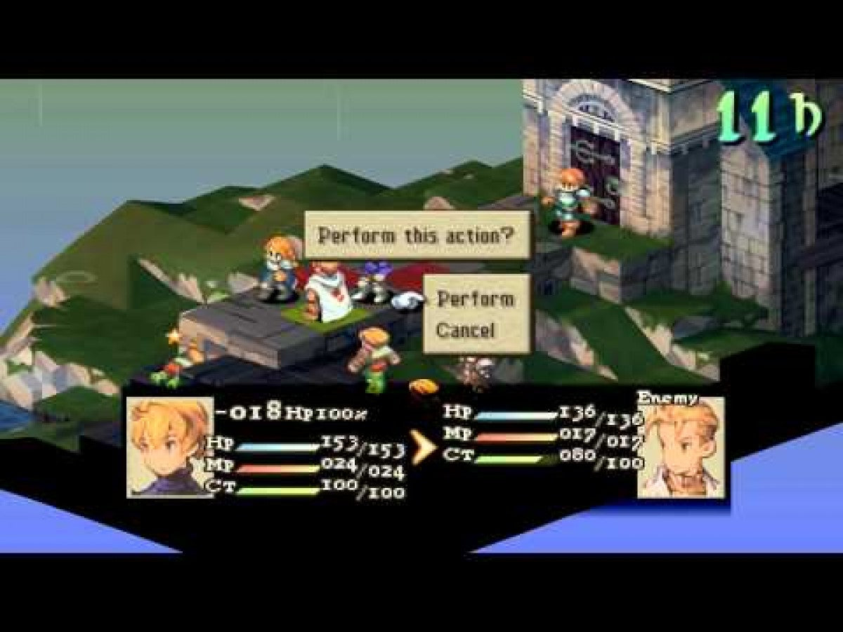 Final Fantasy Tactics: The War of the Lions retro PSP video game Final Fantasy Tactics The War of the Lions tactical RPG turn based strategy fantasy warfare grid based combat story driven role playing game handheld release gameplay 