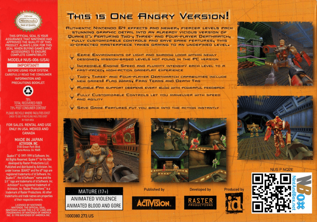 Quake II back cover art for Nintendo 64 N64 video game