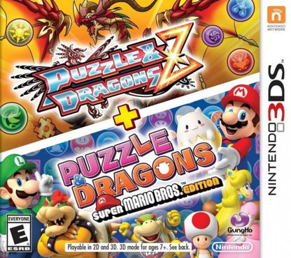 Puzzle & Dragons Z + Puzzle & Dragons Super Mario Bros Nintendo 3DS 3DS for puzzle role playing video game fans featuring match three puzzle battles monster collecting character progression colorful dungeons Mario characters special attacks team building challenging stages and addictive Nintendo 3DS gameplay collectible gaming appeal front cover art