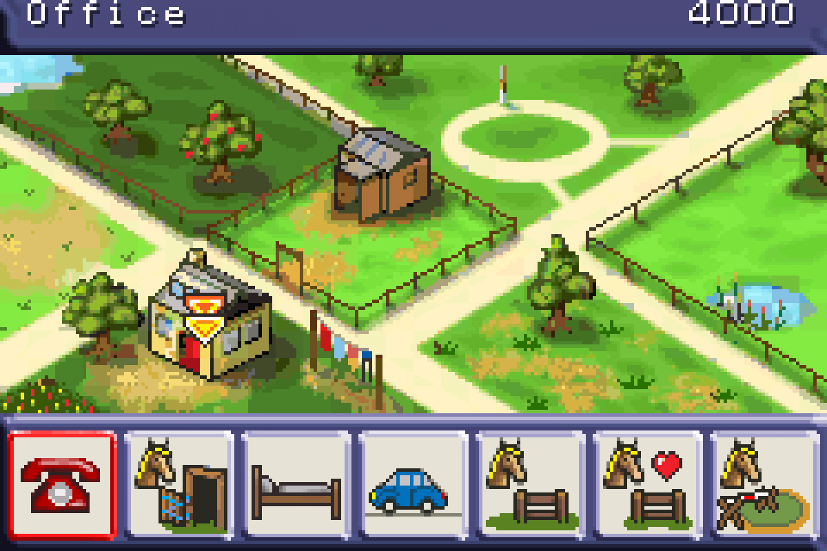 Let’s Ride Sunshine Stables for Game Boy Advance (GBA), gameplay for a retro video game featuring horse riding simulation gameplay, stable management, training challenges, and equestrian adventure activities