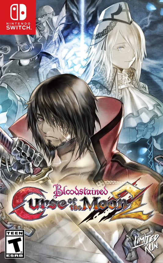 Bloodstained Curse of the Moon 2 Nintendo Switch for action platformer video game fans featuring classic side scrolling gameplay retro inspired visuals demon hunting adventures multiple playable characters challenging stages boss battles gothic fantasy environments 8 bit style action collectible gaming appeal front cover art