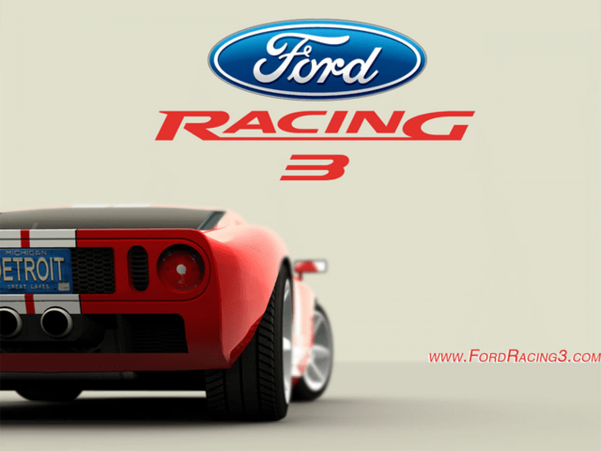 Red car with Ford Racing 3 logo on a beige background title screen art for Ford Racing 3 on Xbox Original