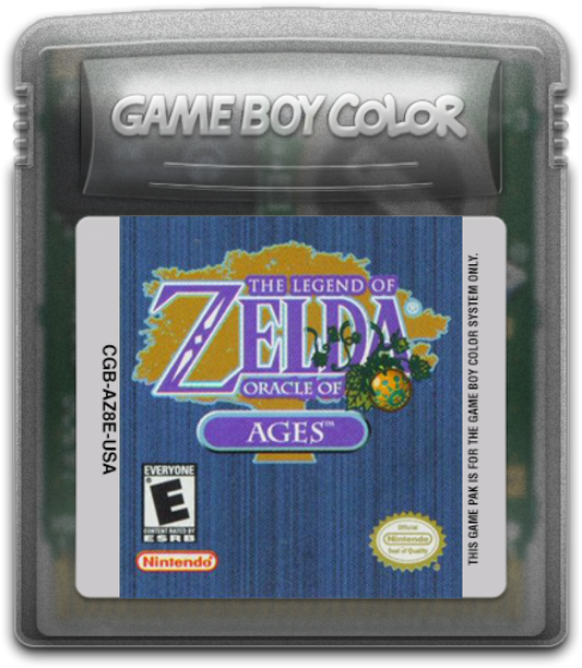 The Legend of Zelda Oracle of Ages Game Boy Color GBC for retro video game enthusiasts featuring action adventure gameplay time travel mechanics classic dungeon exploration puzzle solving top down combat memorable characters and collectible gaming appeal cartridge 