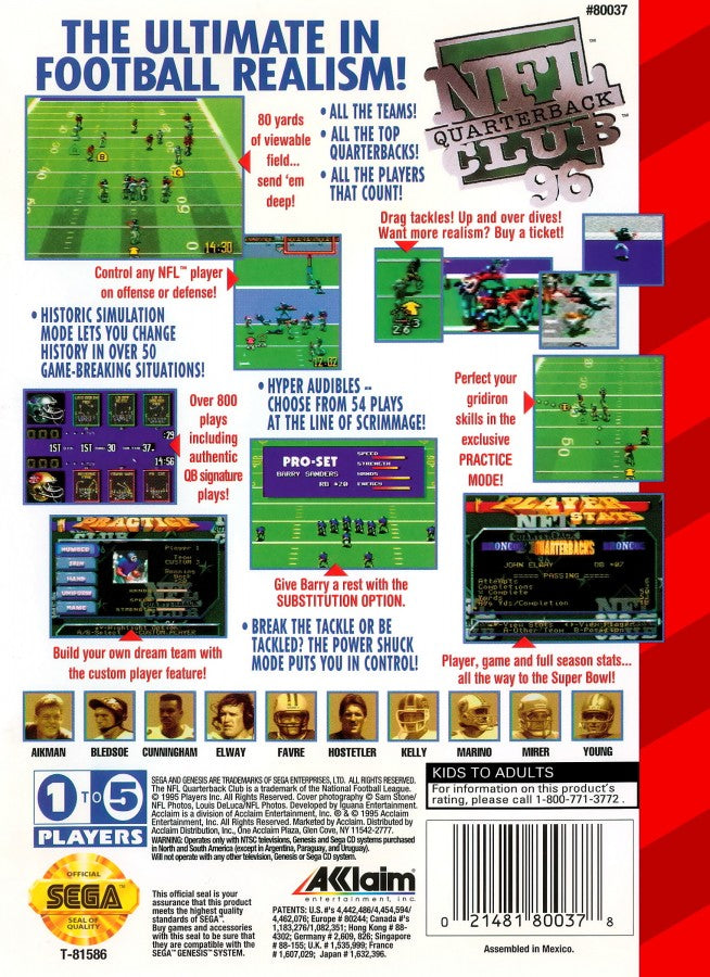 NFL Quarterback Club 96 back cover art for Sega Genesis (GEN) video game