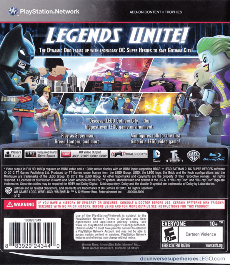 LEGO Batman 2 back cover art for PlayStation 3 (PS3) video game