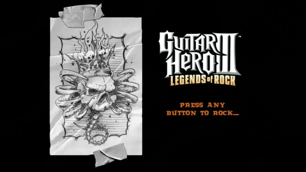 Guitar Hero III: Legends of Rock start screen for Xbox 360 (X360) music rhythm video game